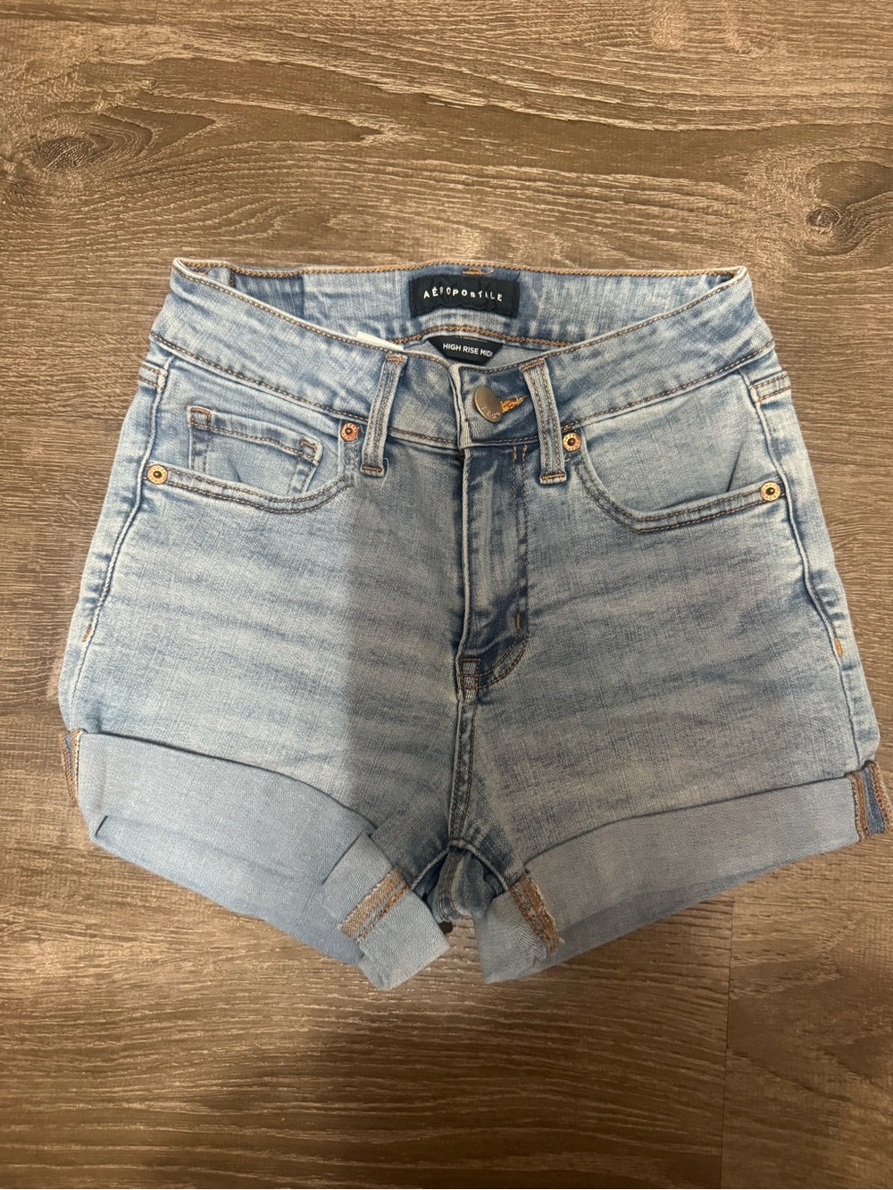 Aeropostale Light Blue High-Rise Cuffed Denim Shorts